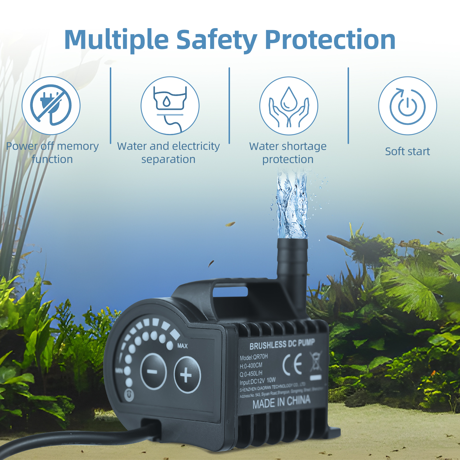 Aquarium Fish Care - Submersible 12V Water Pump 8 Levels