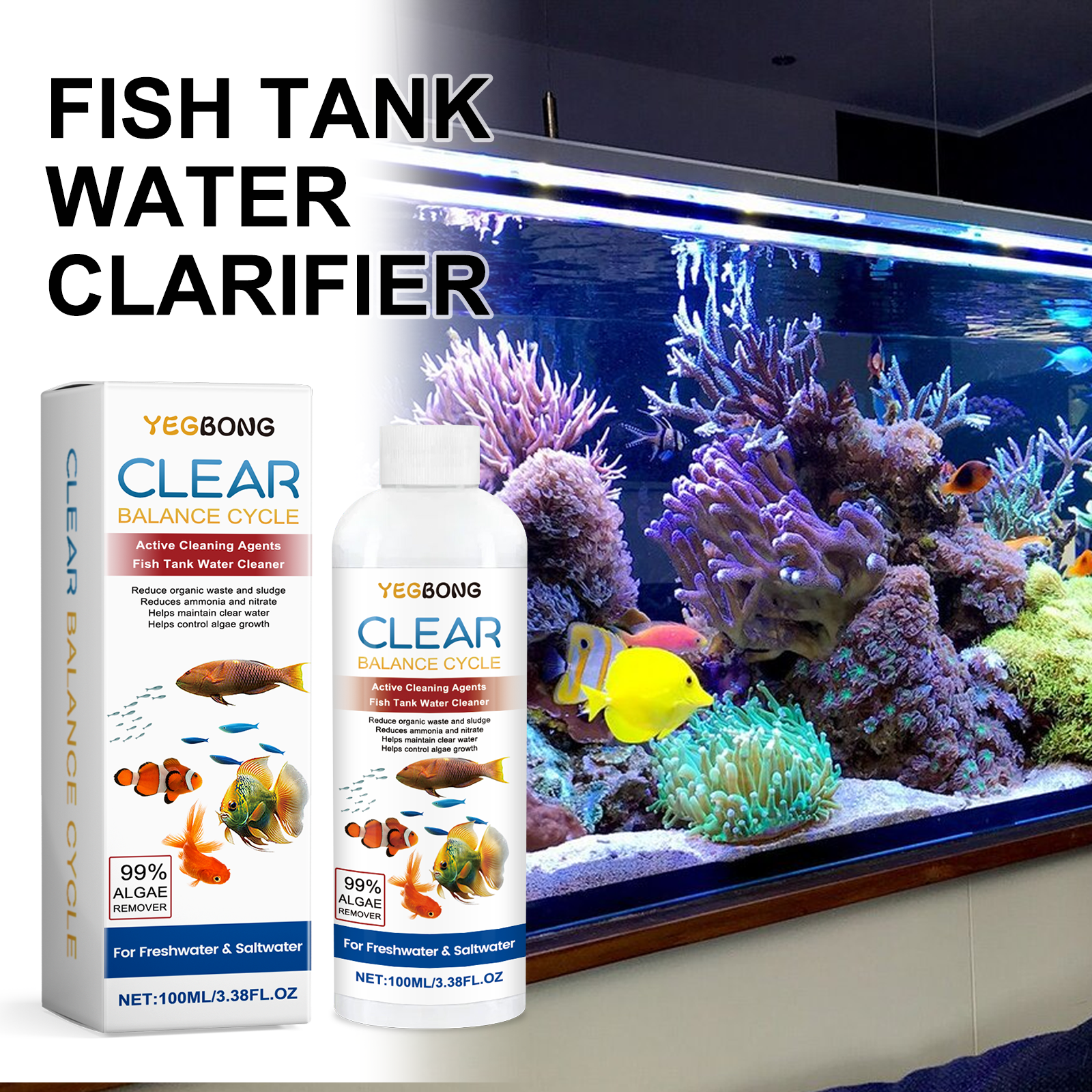 Aquarium Fish Care - Aquarium Water Clarifier 100ml Freshwater Saltwater